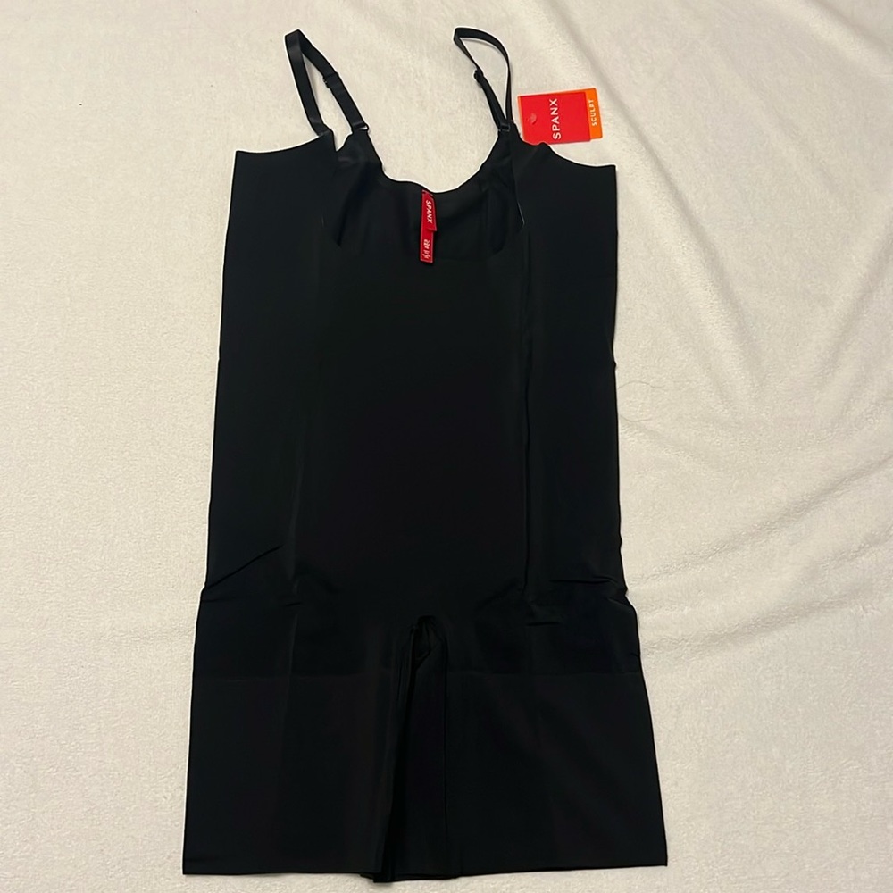 Spanx Open Bust Mid Thigh Body Suit - Black - XL